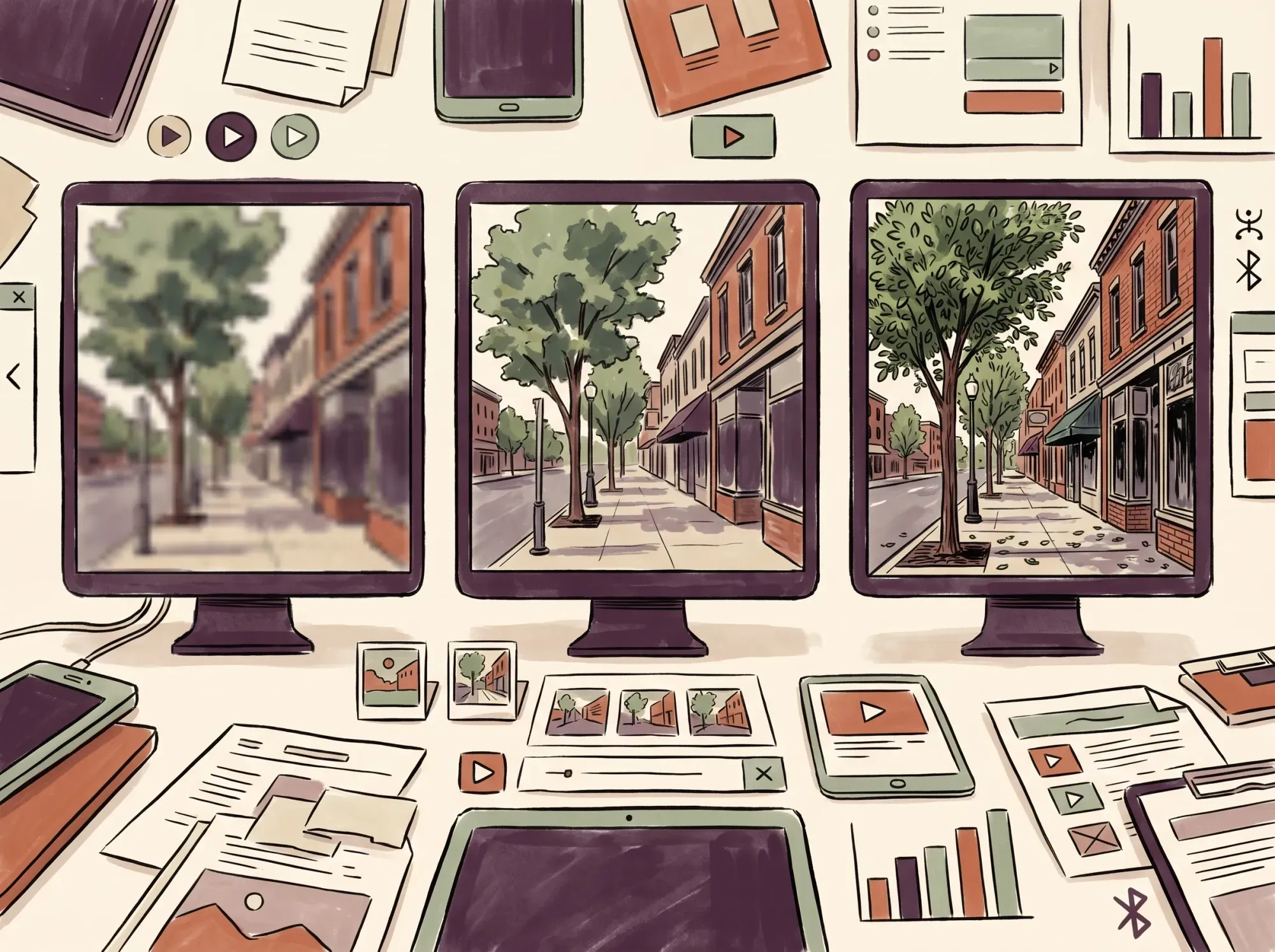 Video editor working on color grading