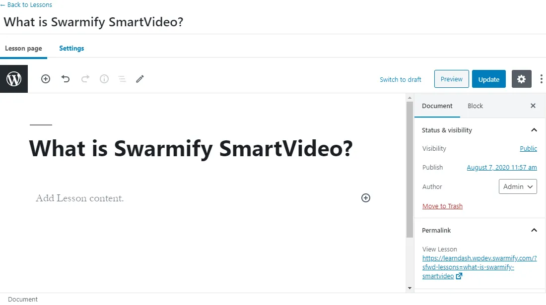 add lesson content in learndash