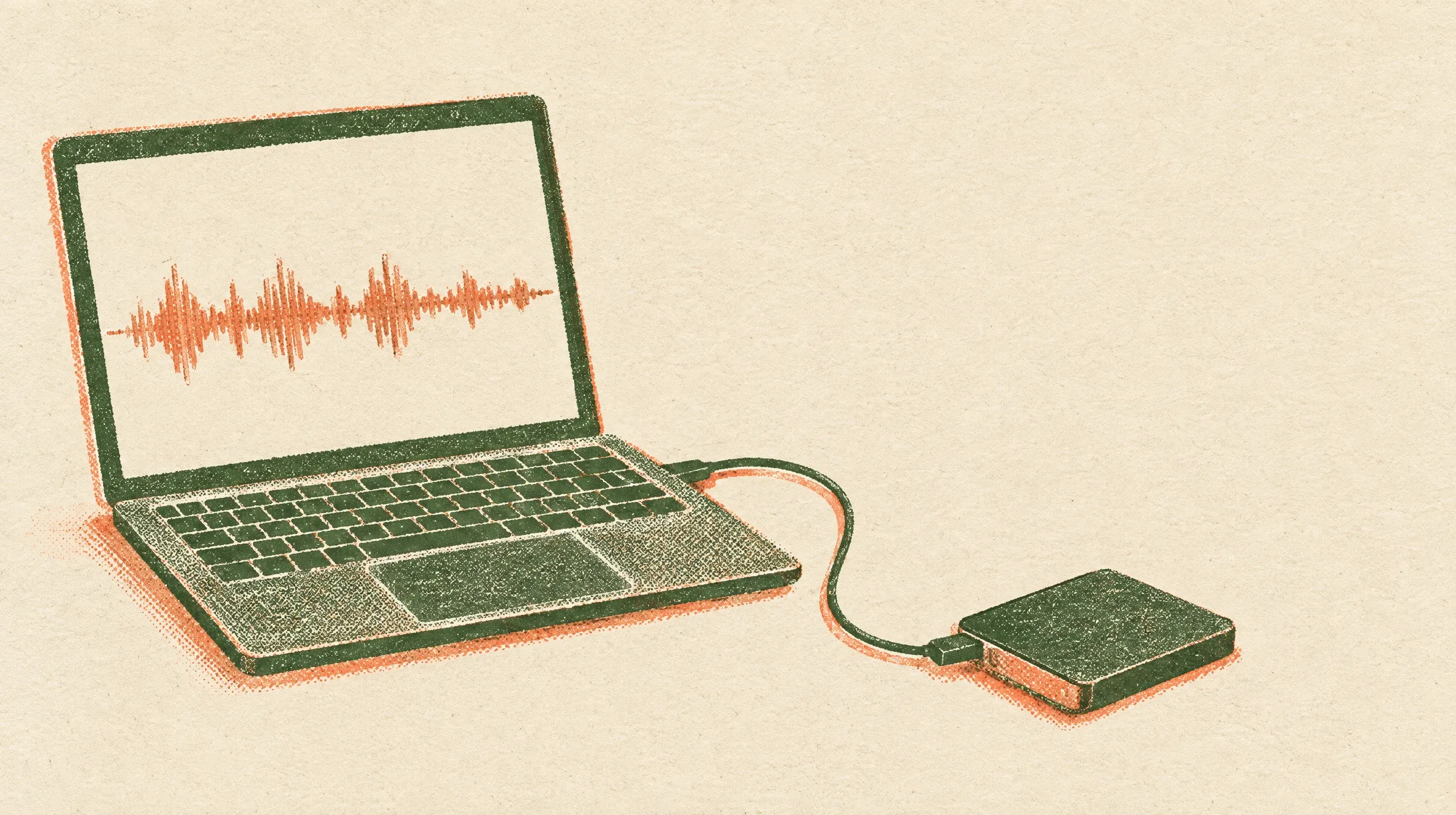 A local browser recording workflow represented as an editorial illustration