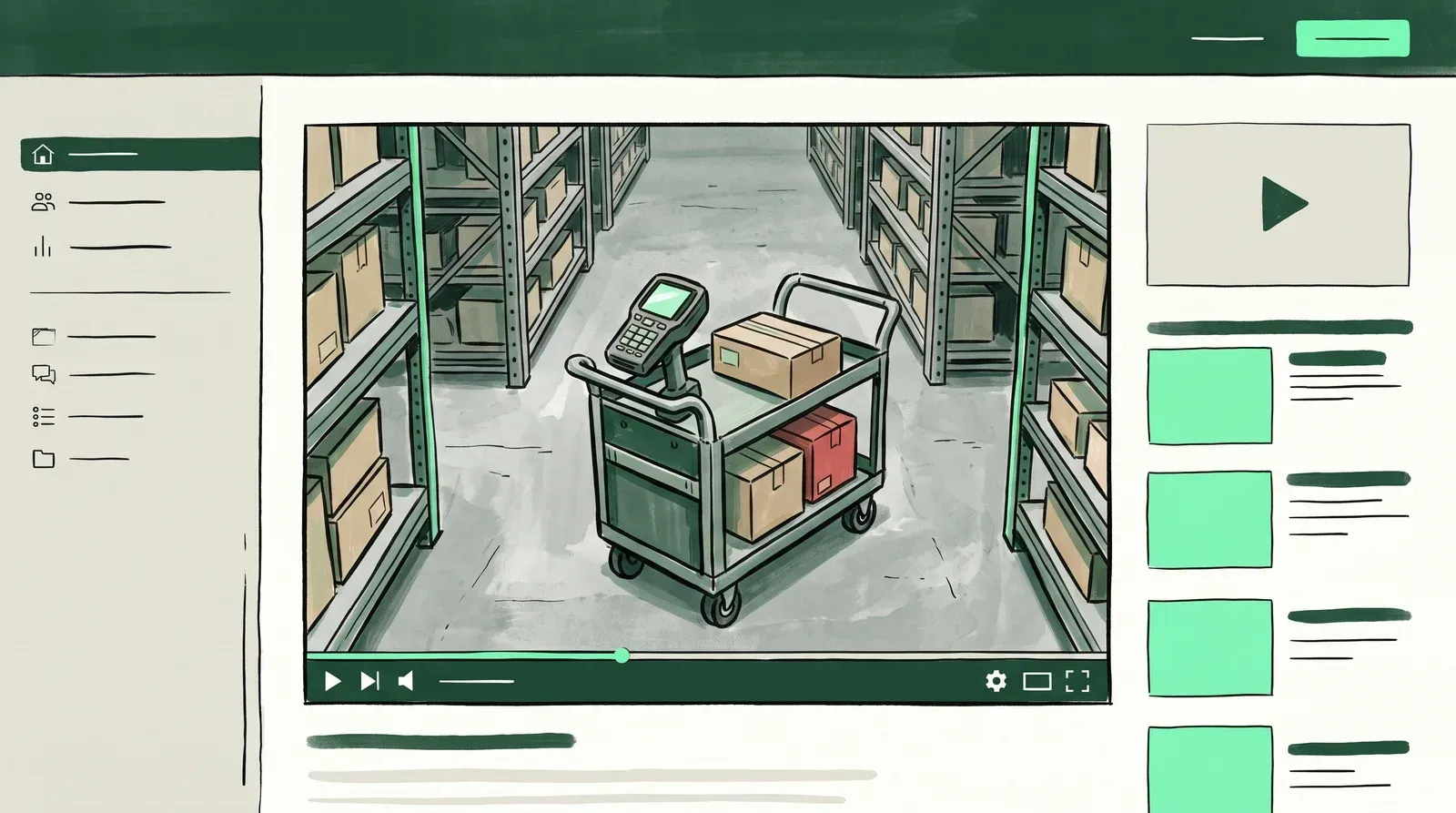 Minimalist video player embedded on a clean business website without ads