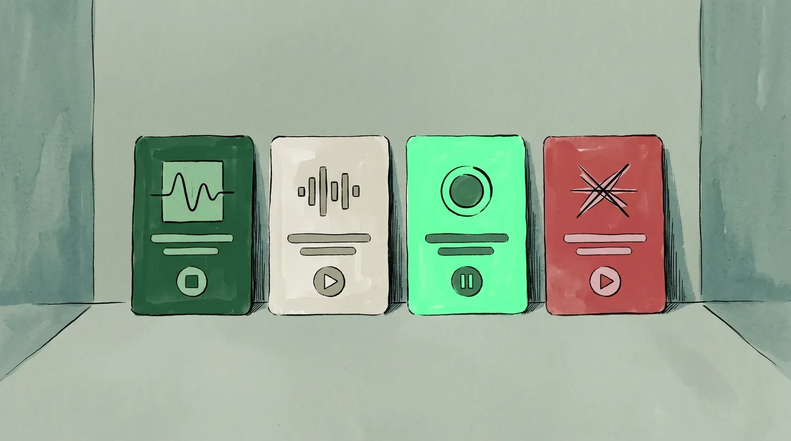 Four colored recording-app cards in a row, each with a distinct abstract icon, representing different Loom alternatives