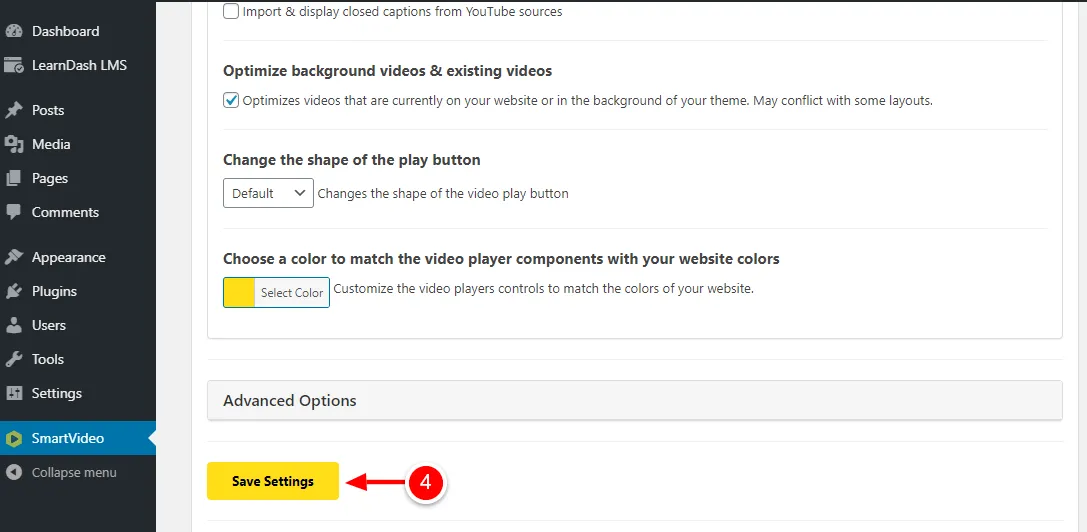 smartvideo save settings button