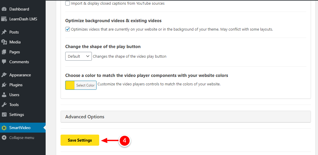 smartvideo save settings button