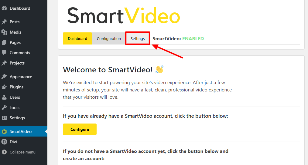 smartvideo settings tab