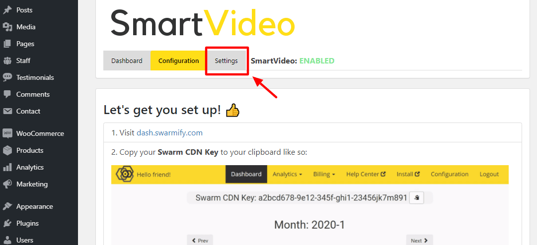 SmartVideo settings page