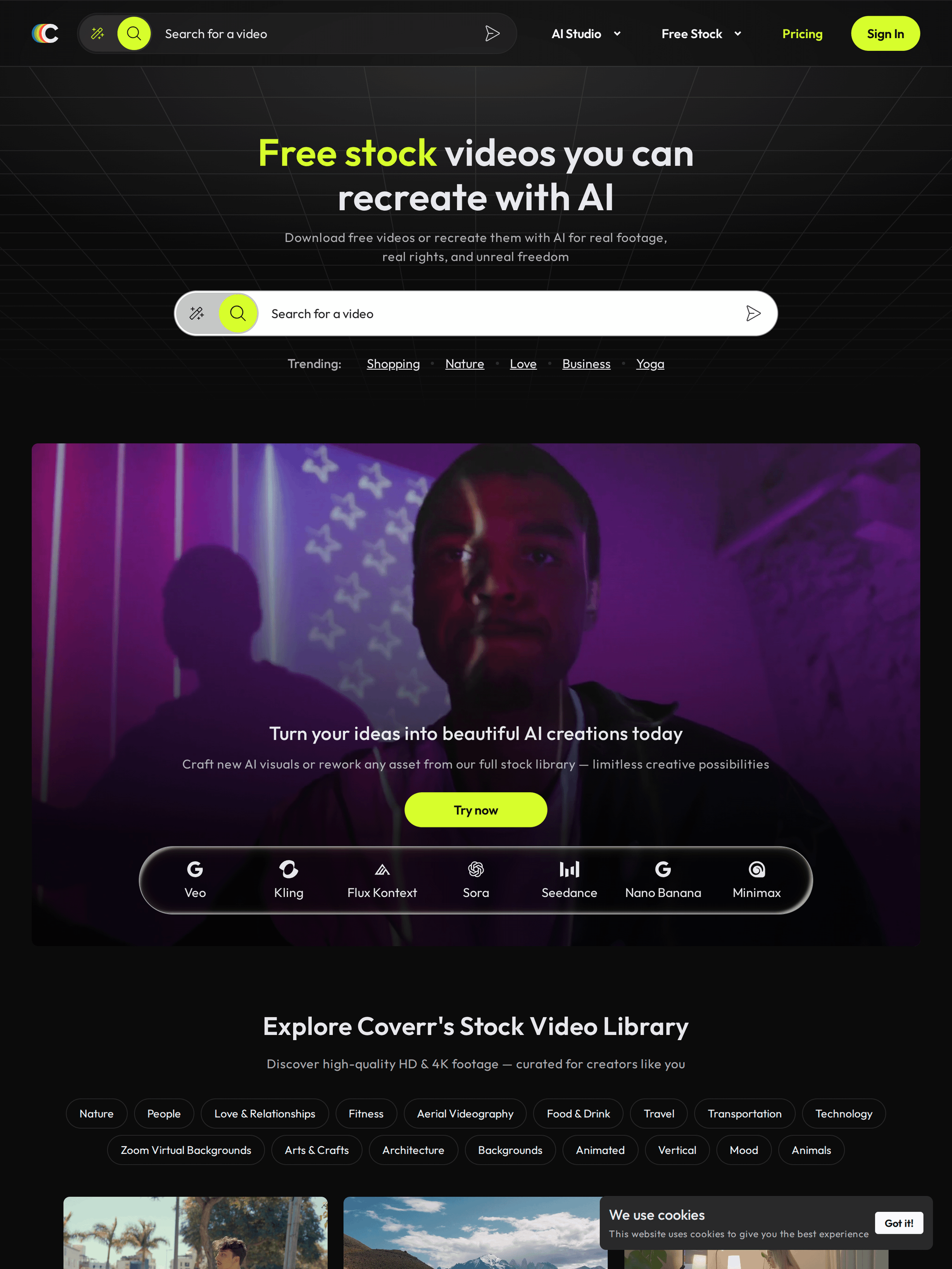 Coverr free stock video homepage