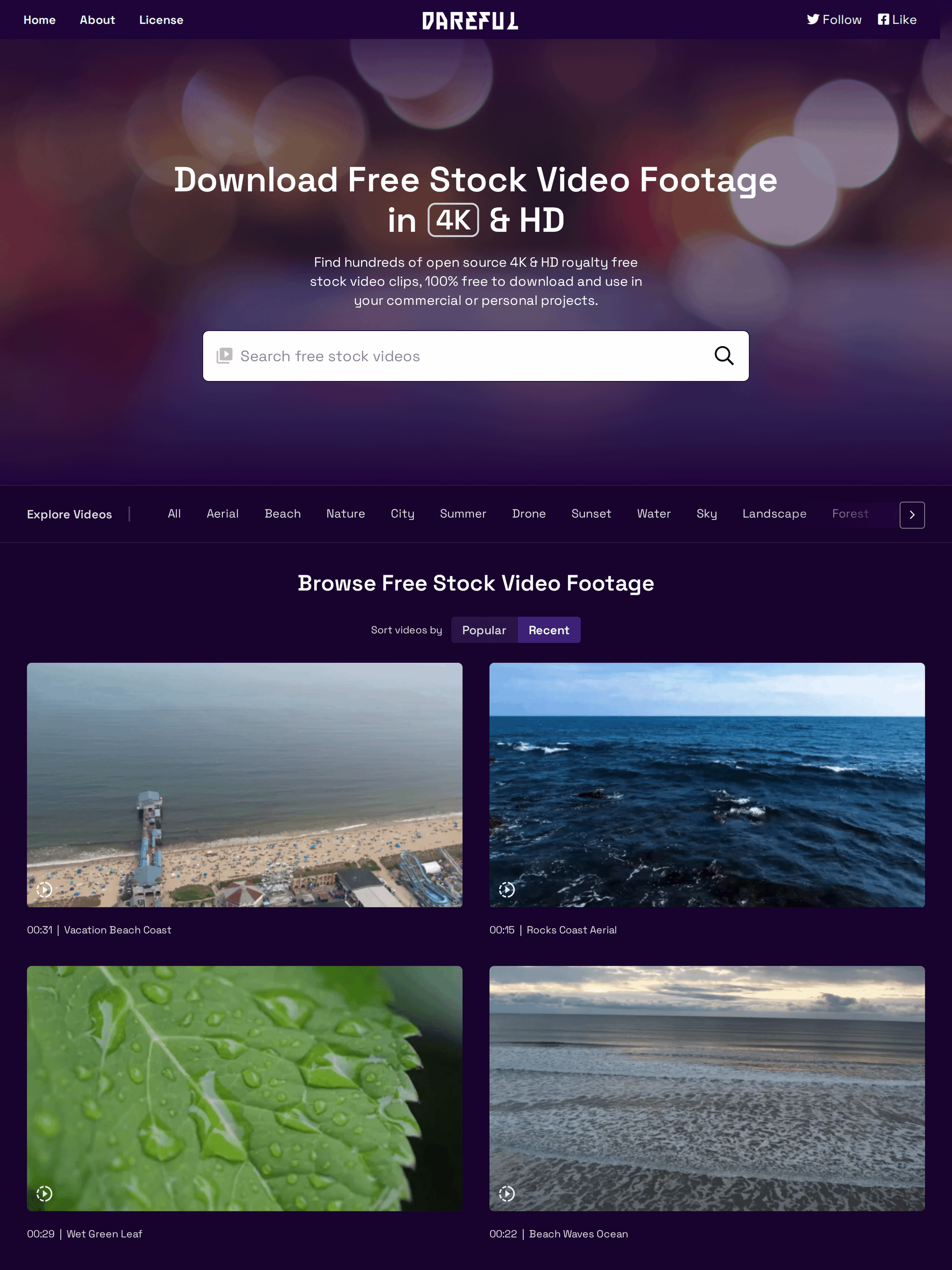 Dareful free 4K stock video homepage