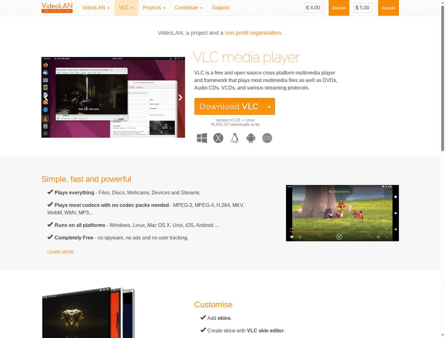 VLC media player 360 video support