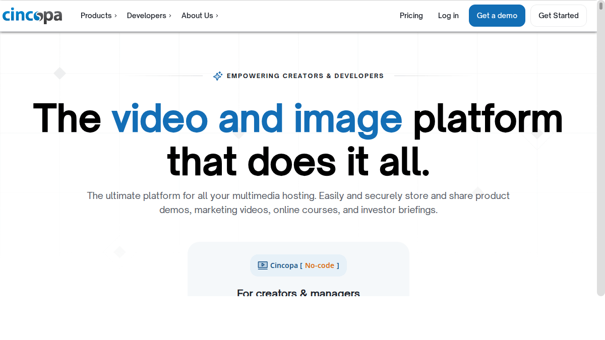 Cincopa video hosting and media gallery platform homepage