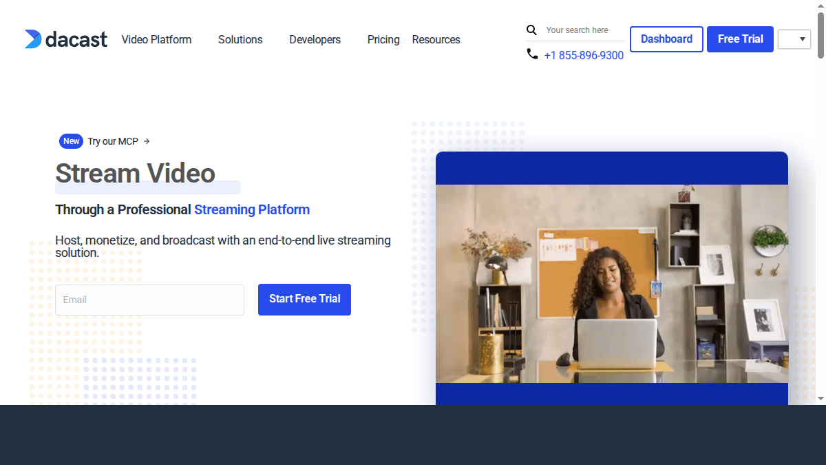 Dacast video streaming platform homepage