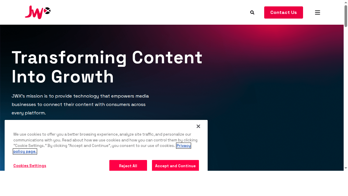 JW Player video technology platform homepage