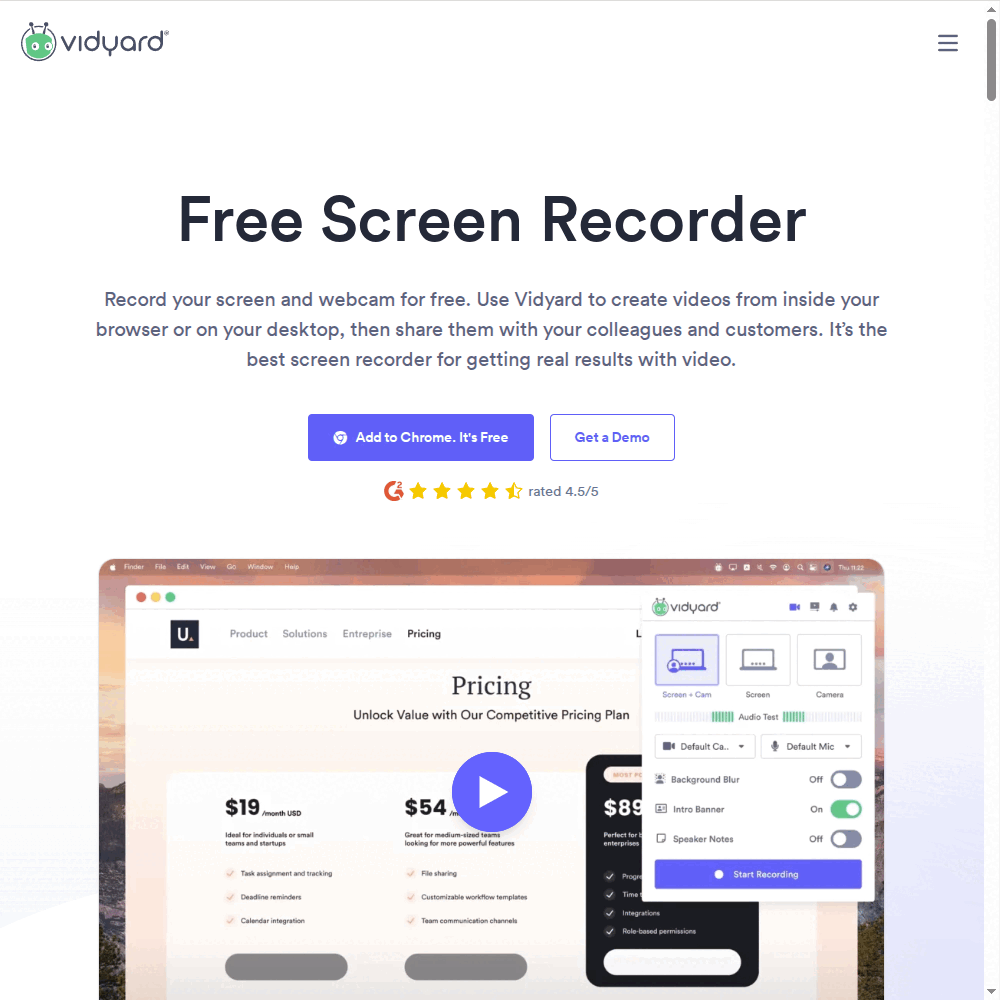 Vidyard free screen recorder Chrome extension
