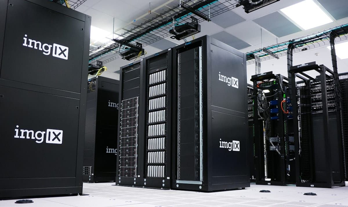 Server rack in a data center powering video CDN delivery