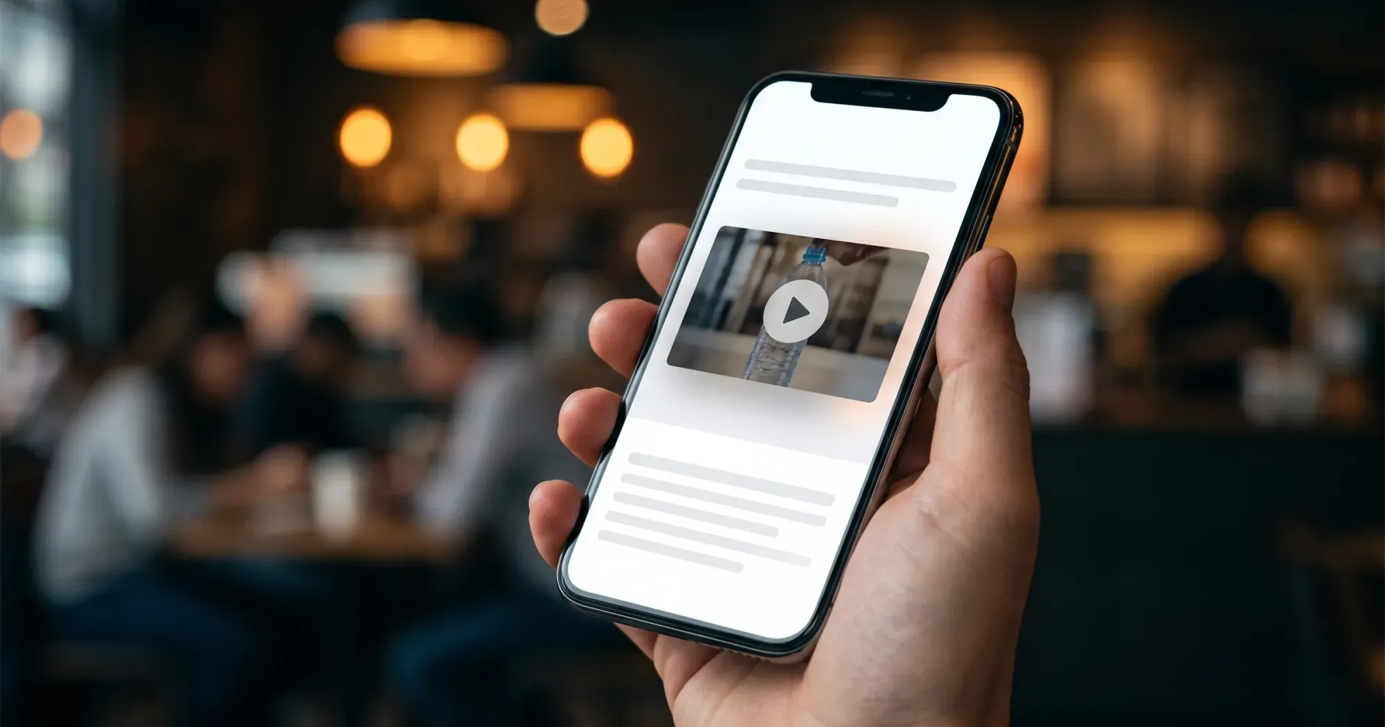 Mobile phone displaying a video player on a marketing landing page