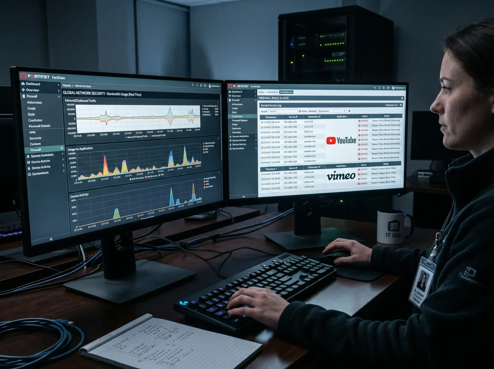 Server room with blue lights