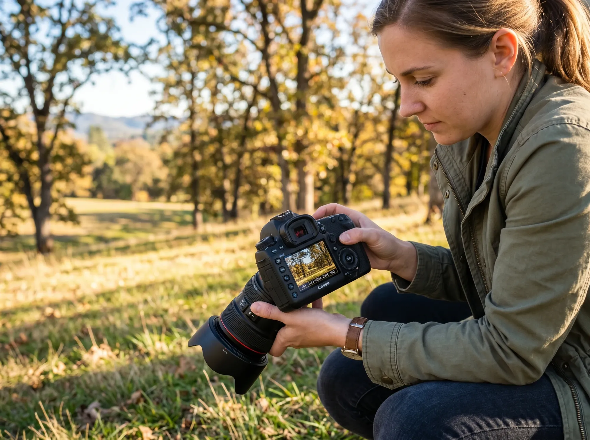 Photographer taking photos in low light conditions