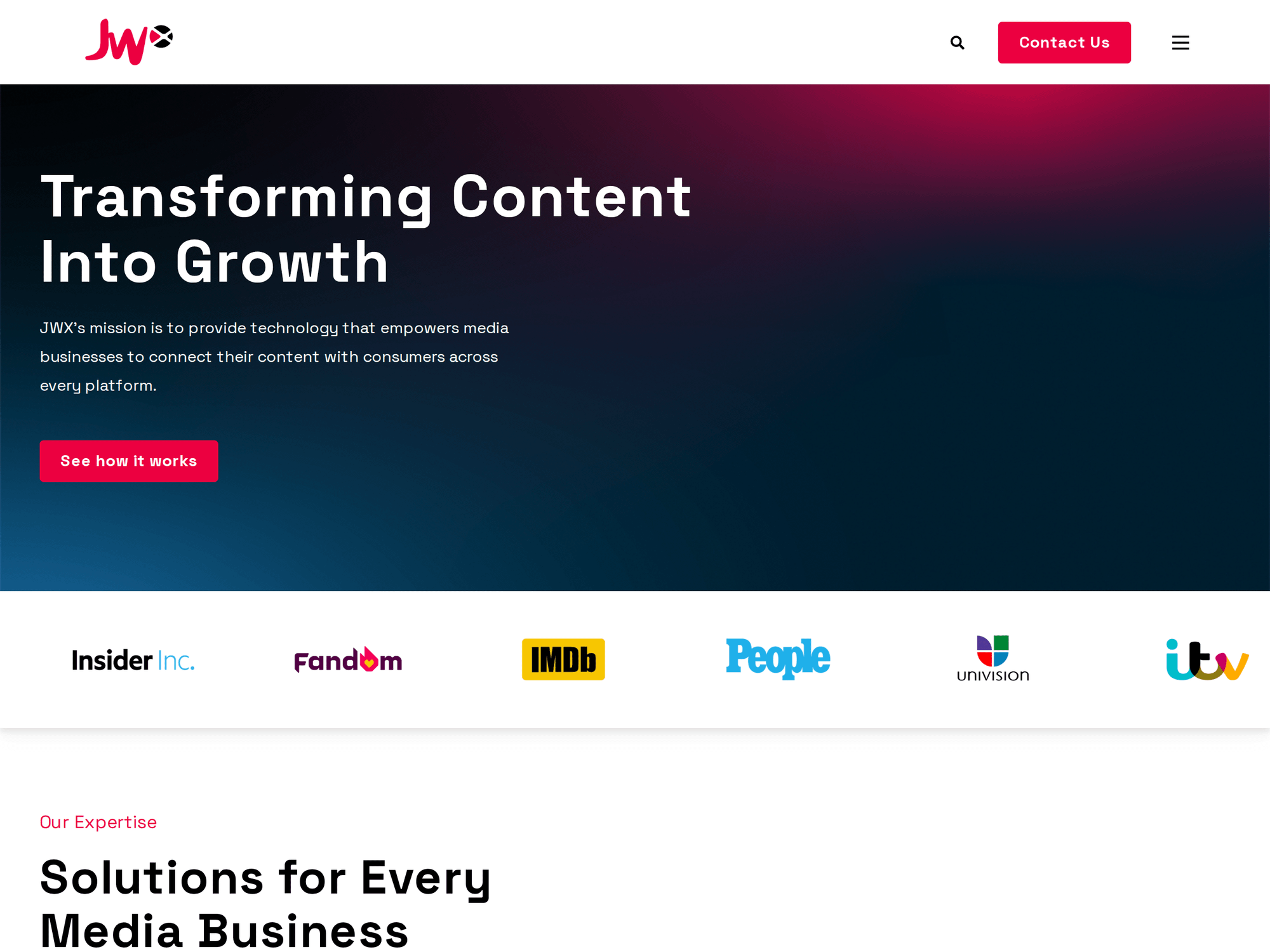 JW Player / JWX homepage after the ad-tech rebrand