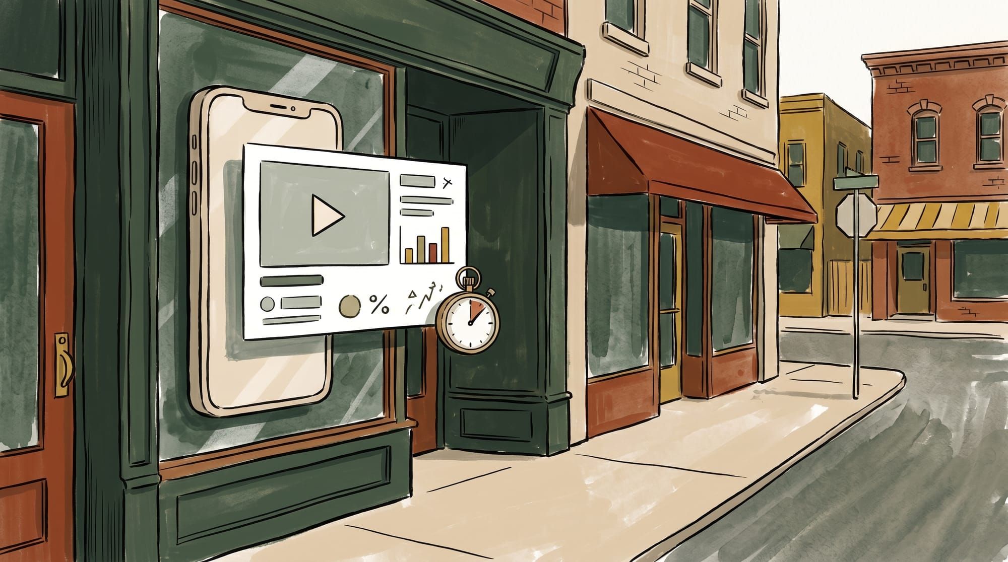 Illustration showing video hosting weight tradeoffs with a phone storefront and play indicators