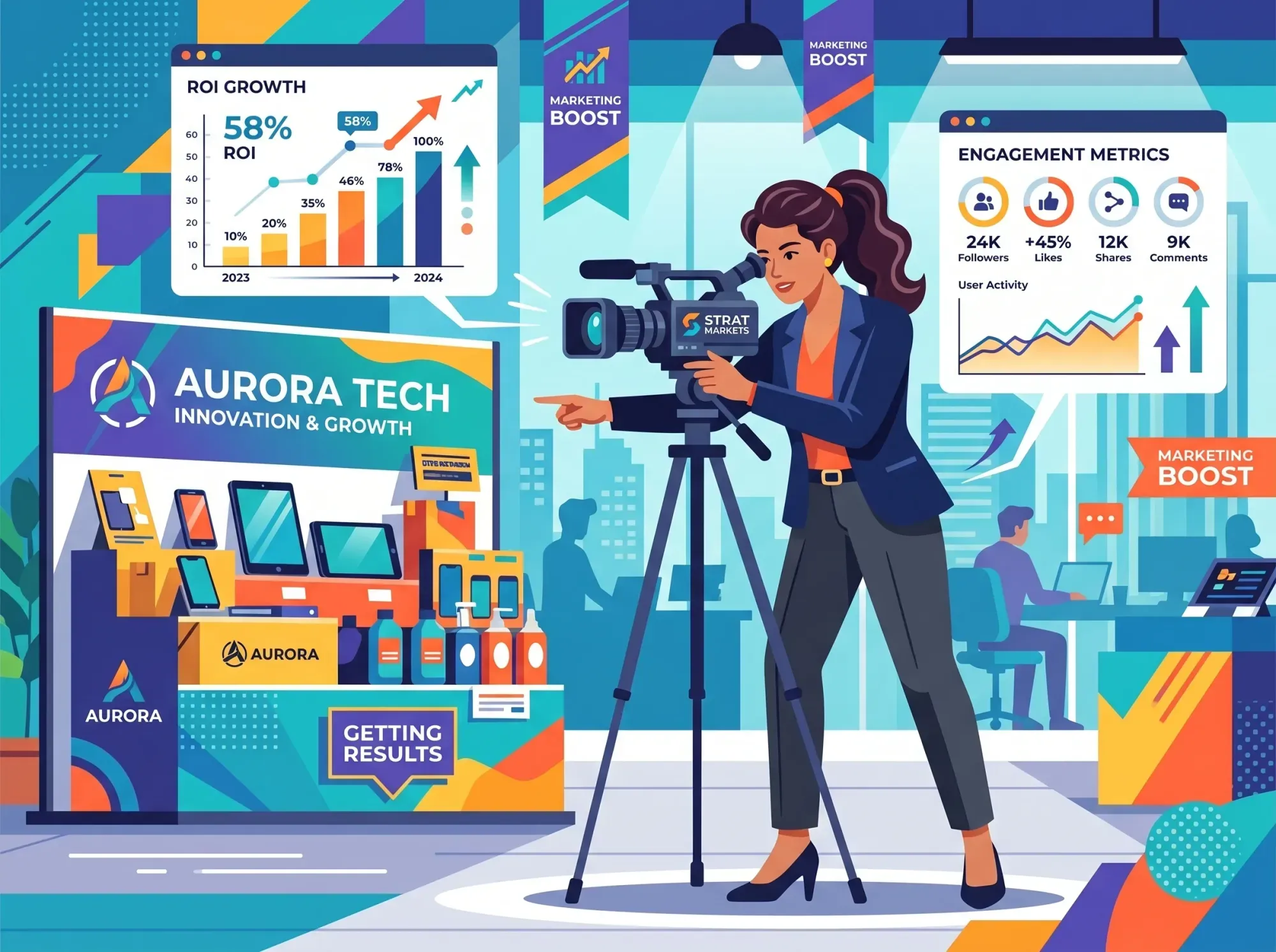 Marketing analytics performance metrics on a screen