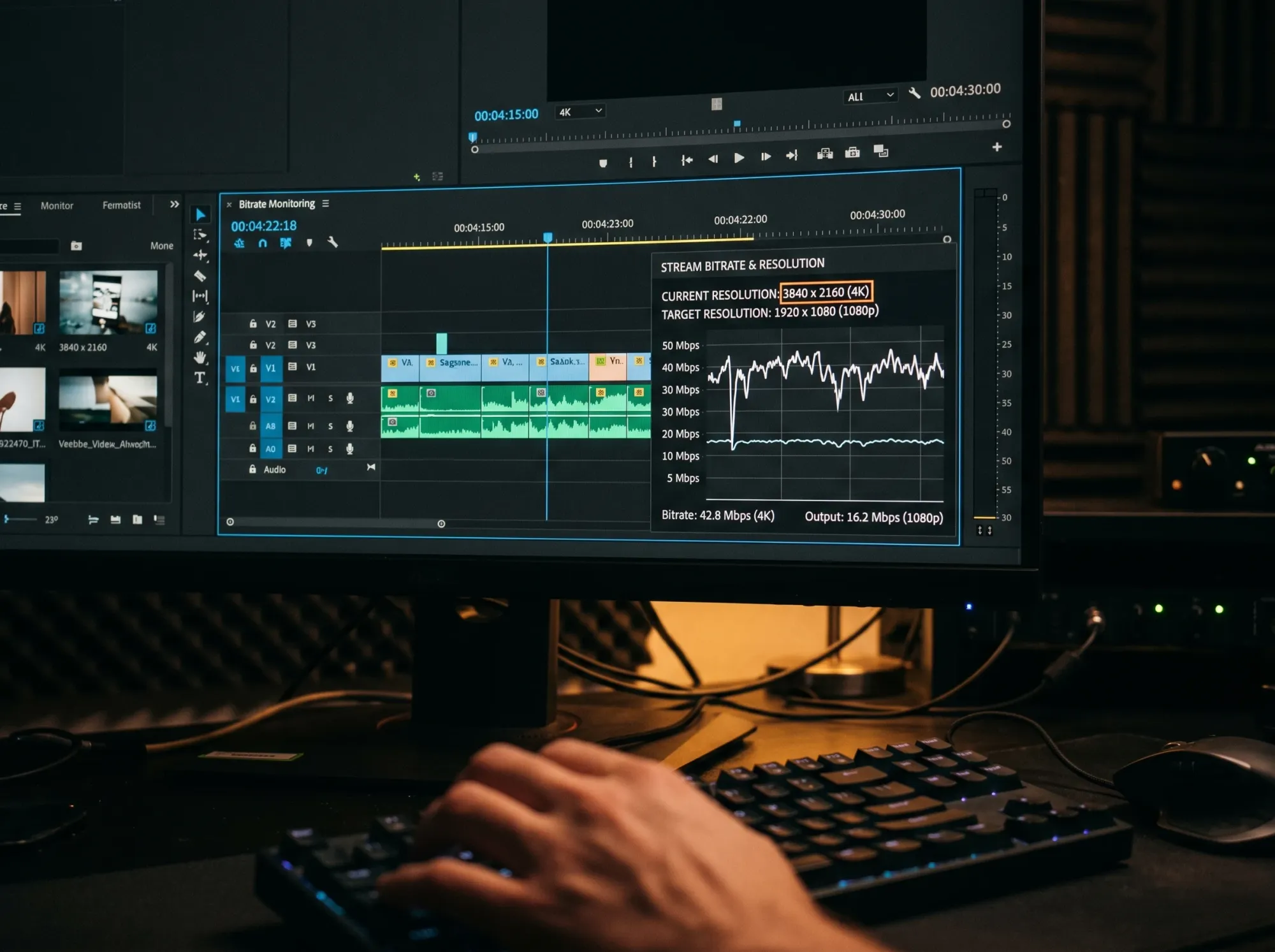 Streaming setup with microphone and monitors