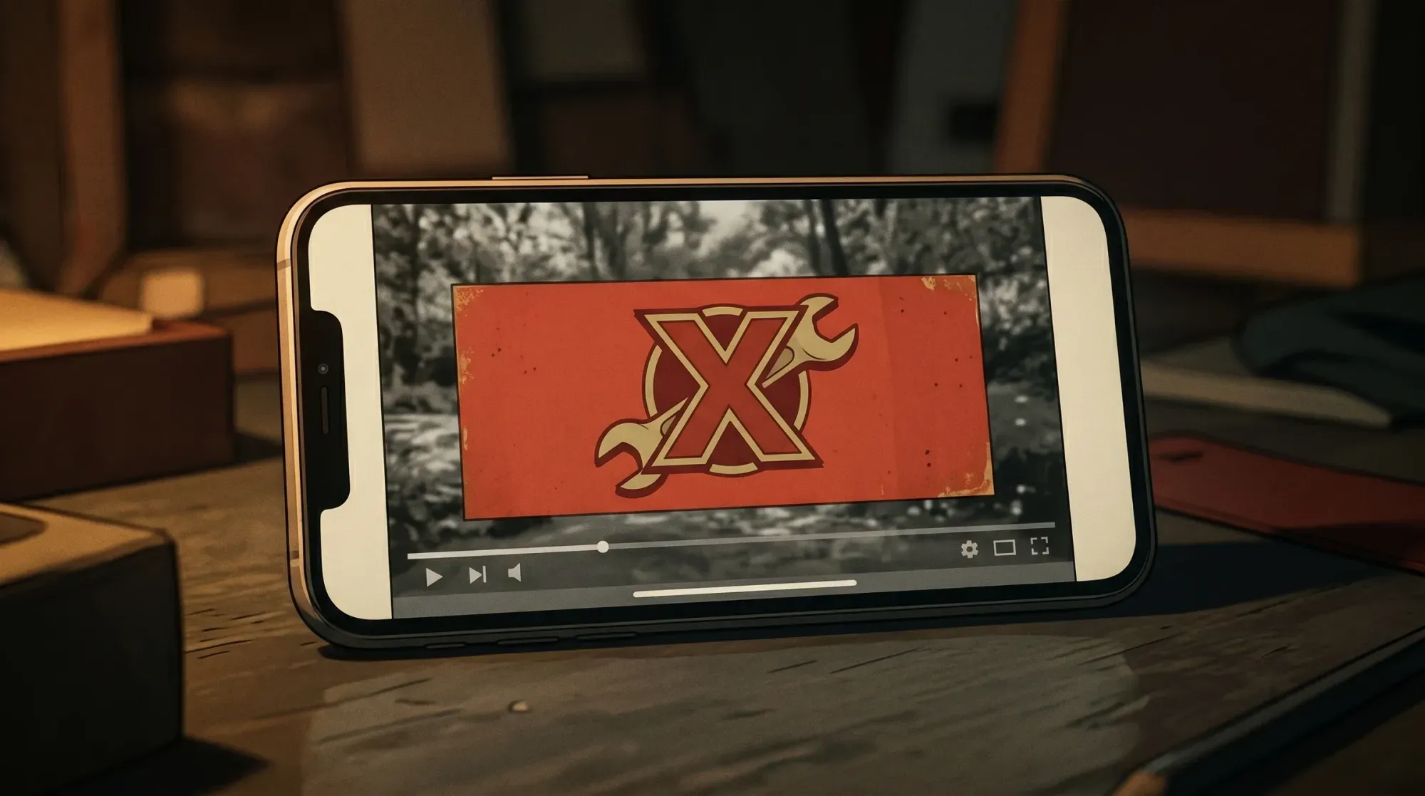 Smartphone showing a video player with an intrusive red advertisement blocking the content