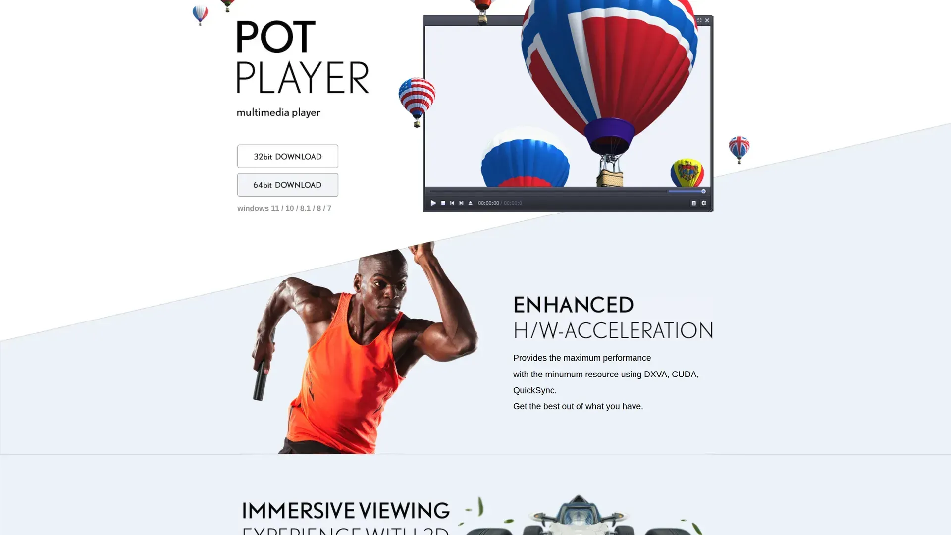 PotPlayer media player interface showing 360-degree video playback with projection settings panel