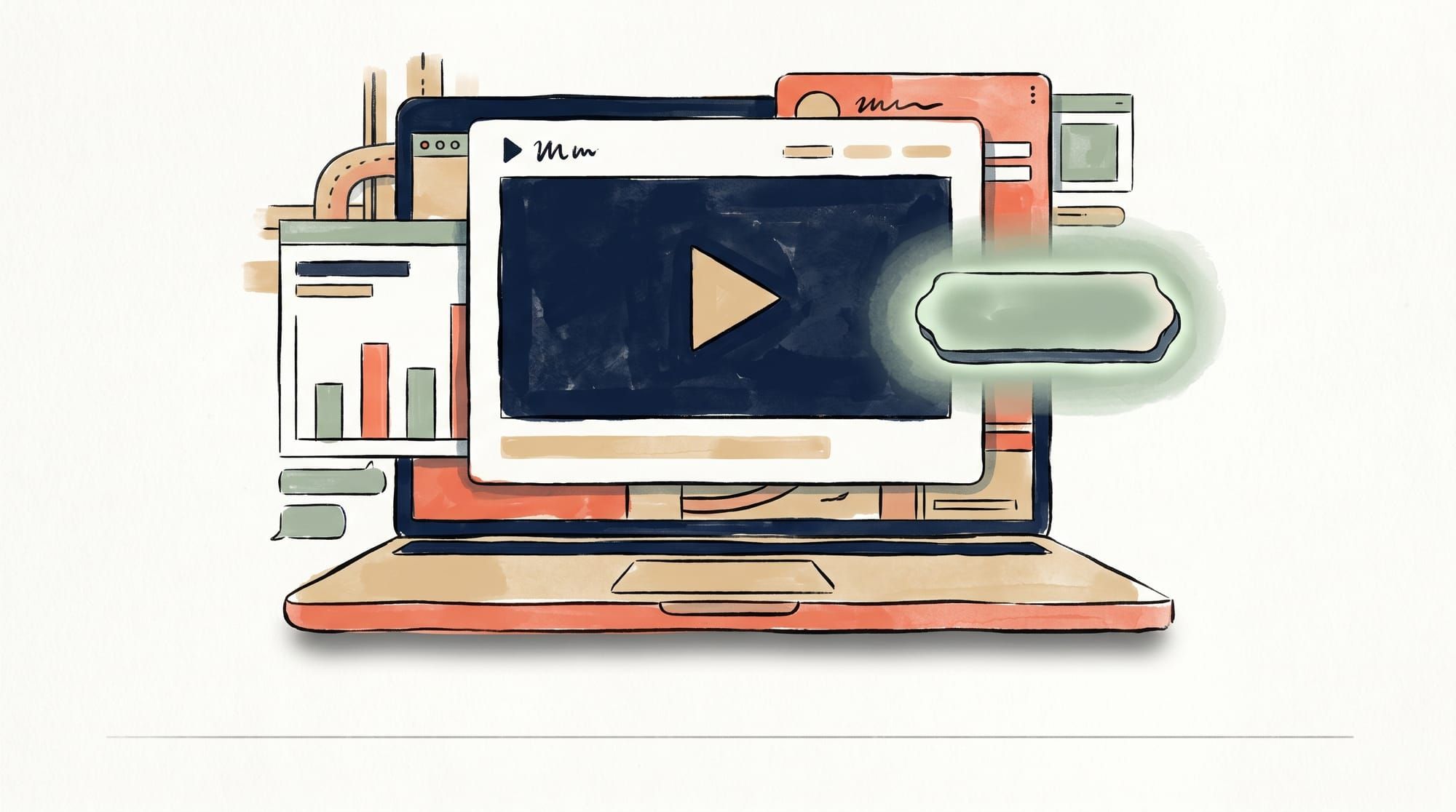 Above-the-fold layout showing a hero video positioned next to a headline and a single primary call-to-action button