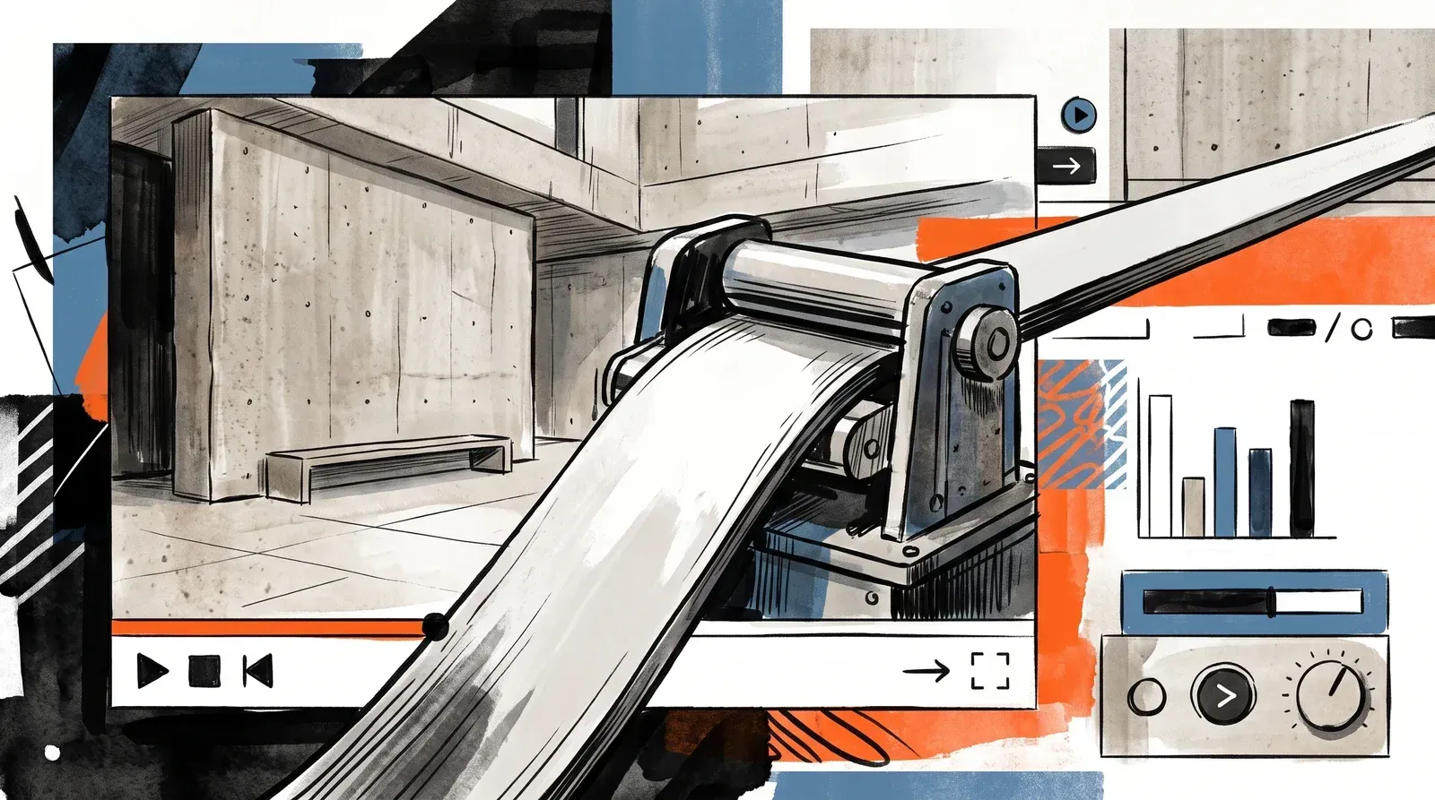 Illustration of an oversized band spilling far past the edges of a video frame and overrunning the picture