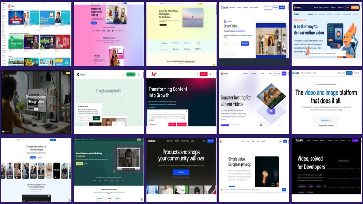 Grid comparison of 15 Vimeo alternative video hosting platforms