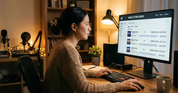 Professional music producer working at a mixing console with dual DAW screens, studio monitors, and acoustic treatment