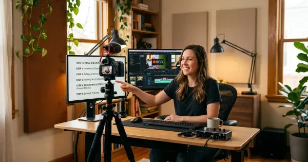 Person holding a clapperboard preparing to shoot a how-to video