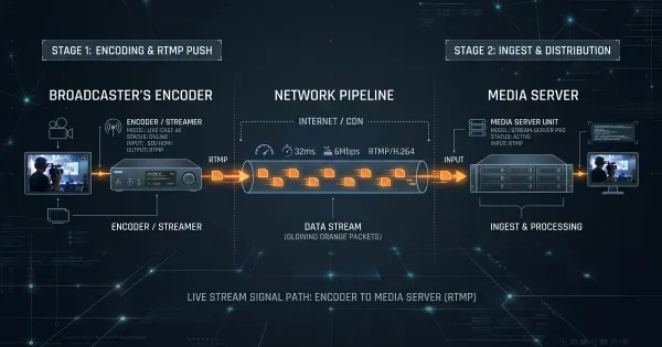 A microphone setup for live streaming, representing RTMP ingest.