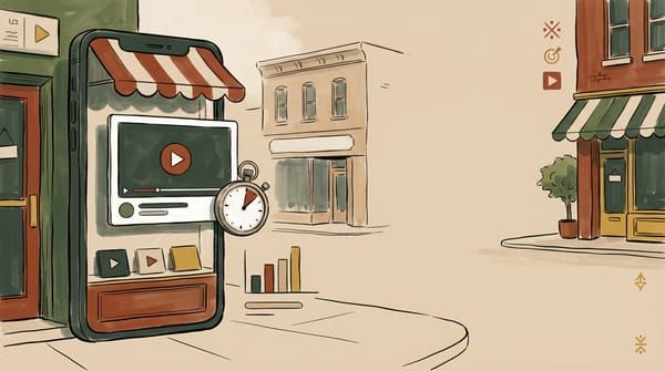 Phone-shaped storefront with a product video tile and stopwatch indicating fast load time