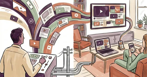 Video streams flowing from a content origin out to a TV, laptop, and phone, bypassing cable infrastructure.