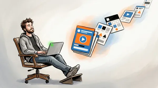 A creator recording on a laptop while alternative recording-app cards drift away from one dominant platform, editorial illustration