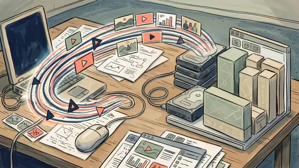 Illustration contrasting sending a large video file once with hosting it for ongoing playback.