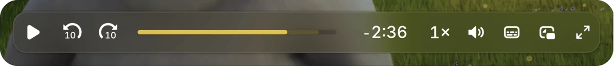 The SmartVideo control bar with the click-to-cycle playback speed button showing 1x