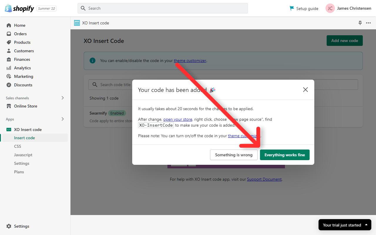 The Everything works fine button on the app's verification prompt